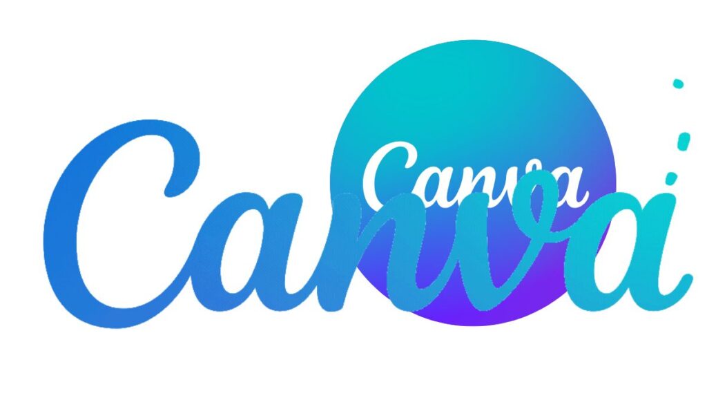 Logotipo do Canva com letras cursivas em tons de azul e um círculo gradiente azul e roxo ao fundo.