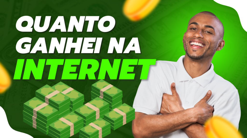 Um homem sorridente, com notas de 100 reais ao lado, representando sucesso financeiro e alegria ao ganhar dinheiro em casa. O fundo colorido realça a composição.