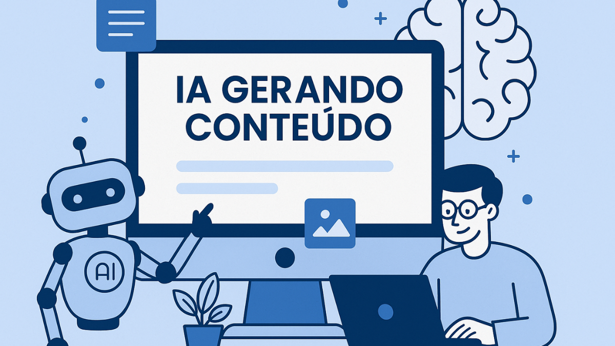 Ilustração de robô e humano usando IA para gerar conteúdo para blogs de afiliado da Amazon