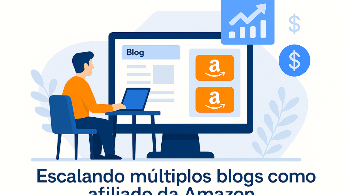 Homem gerenciando vários blogs para escalar os lucros como afiliado da Amazon