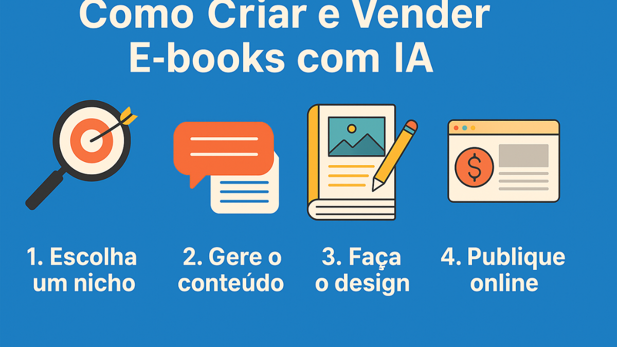 Infográfico em 4 passos sobre como criar e vender e-books com chat de inteligência artificial
