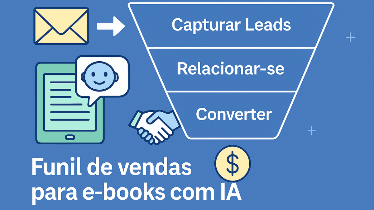 Infográfico de funil de vendas para e-books com IA e chat inteligente
