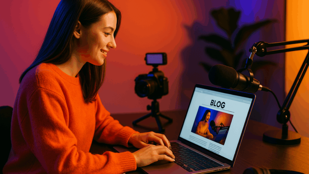 Criadora de conteúdo produzindo material digital para blog e redes sociais