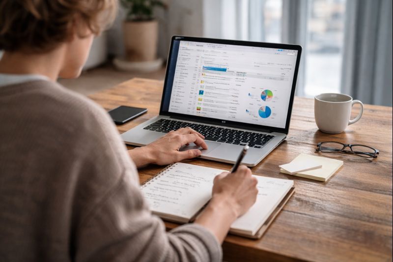 Pessoa planejando estratégias de afiliados no notebook para ganhar dinheiro online sem aparecer