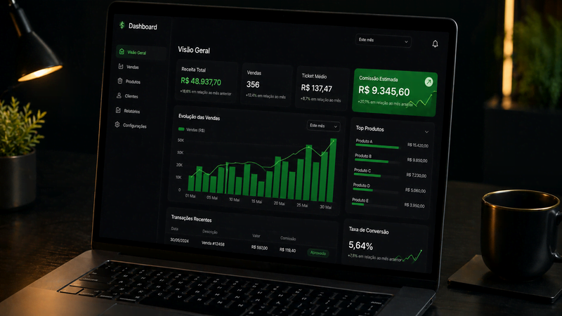 painel de comissões de marketing de afiliados subindo